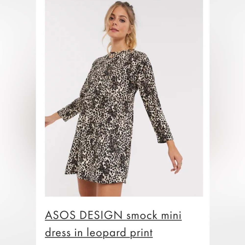 NWT Asos Smock Mini dress in leopard print size 12